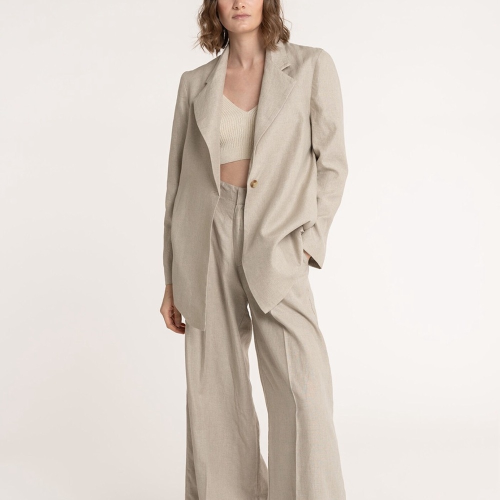 Laude The Label Linen Beige Tan Neutral Oversized Relaxed Blazer Jacket Size XS